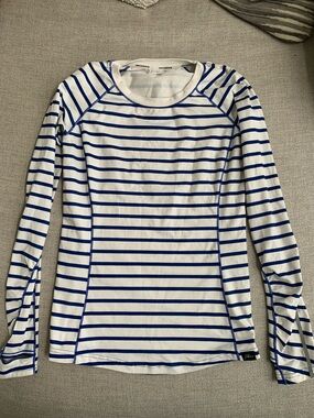 J. Crew X New Balance royal blue & white Striped Long Sleeve workout shirt top